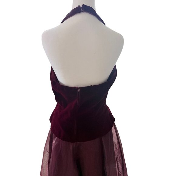 Vtg Dave & Johnny Burgundy Velour Halter Gown Size 9/10 Formal Dress Holiday Par - Picture 6 of 12